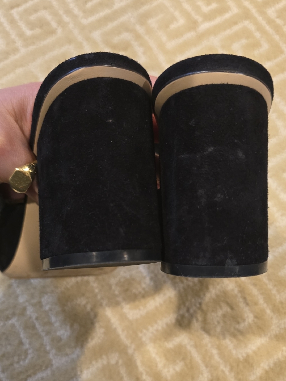 Gucci Black Suede Fringe Mules with Gold Double G, Size 38 - Picture 4 of 12